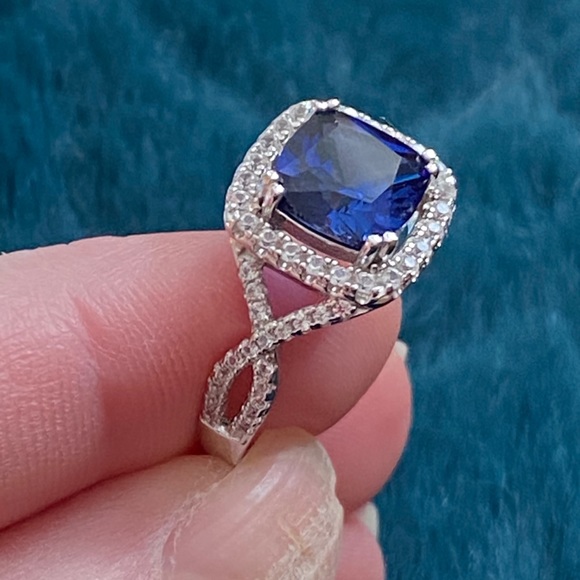 Sapphire & white topaz sterling ring - Picture 1 of 6